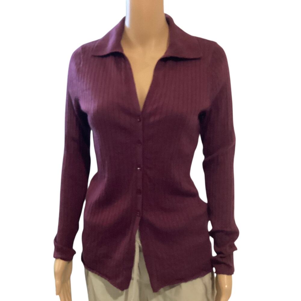 vntge Abercrombie & Fitch Y2K ribbed button-down 100% merino wool burgundy M